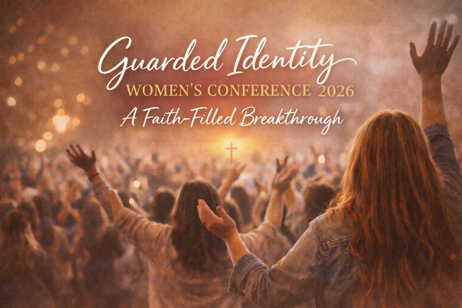 Guarded Identity Women's Conference 2026 worship gathering with women raising their hands in praise, symbolizing faith, breakthrough, healing, and spiritual renewal.